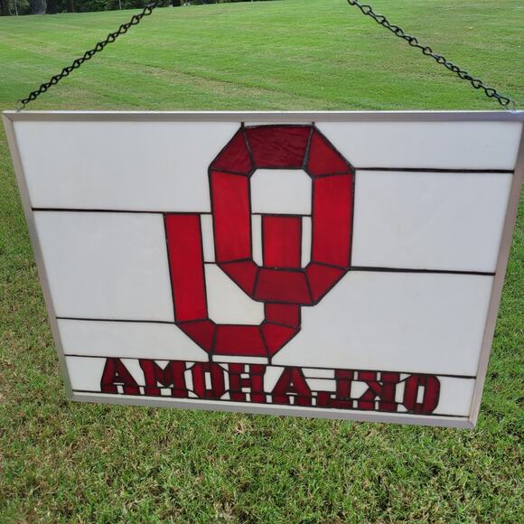 VTG University of Oklahoma OU Sooners Stained Glass Hanging Panel Aluminum 22x16 - Picture 2 of 14